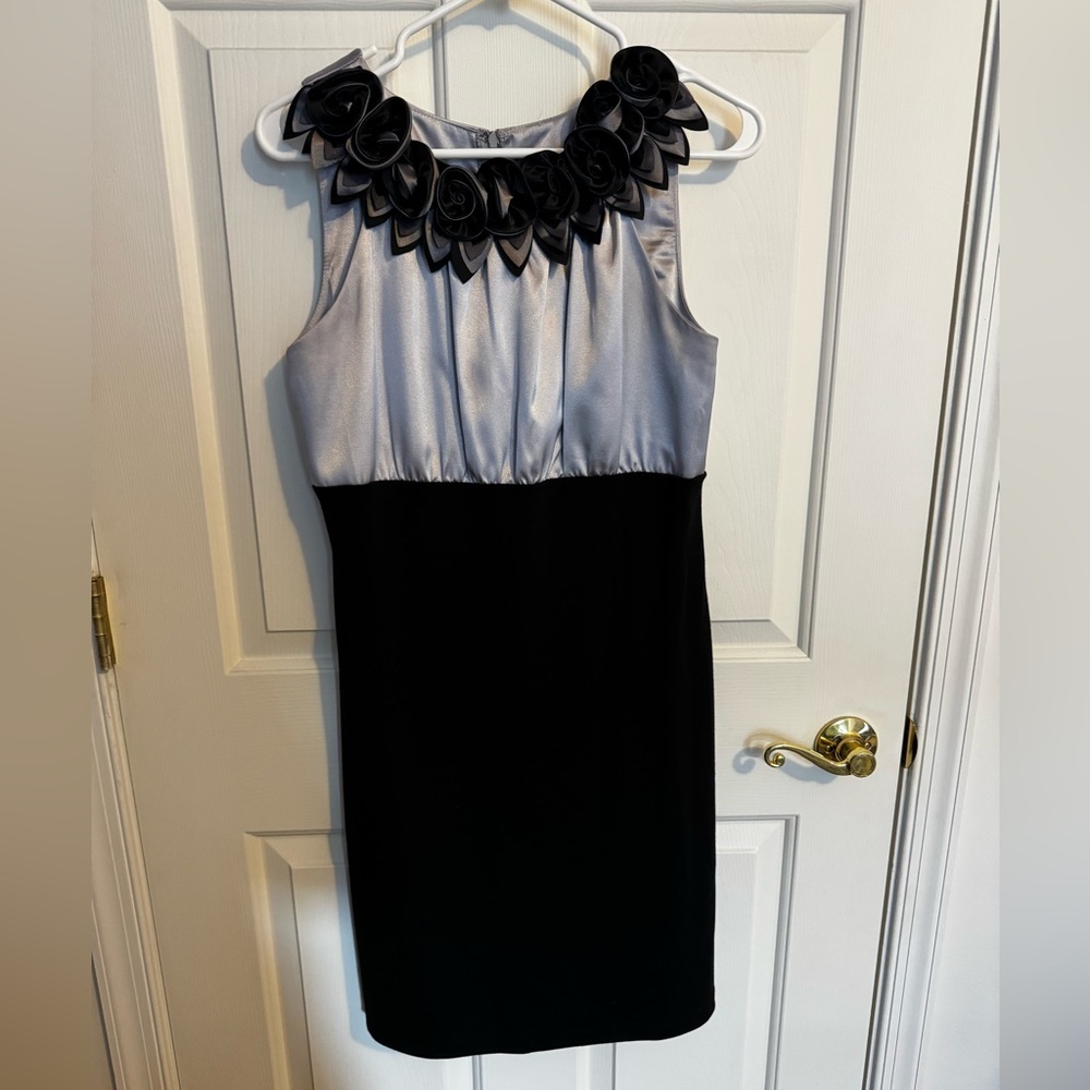 Tiana B. Black and Silver Floral Accent Cocktail Dress